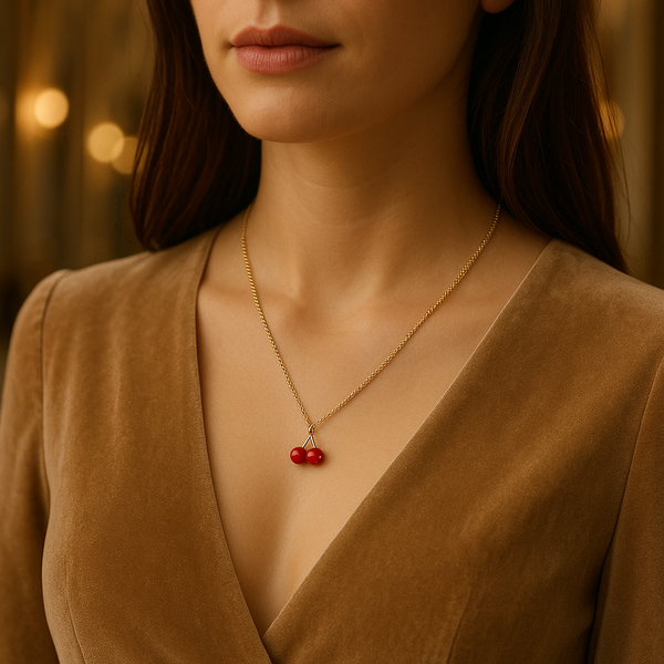 “The Red Cherry Pendant Necklace – Anti‑Tarnish Korean Style”