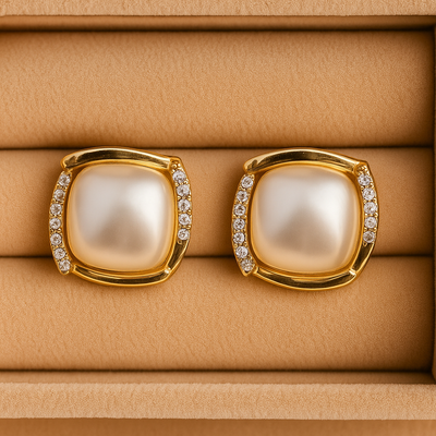 Pearl & Diamond Stud Earrings