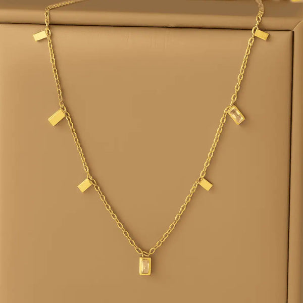 Golden Allure: Square Charm Necklace