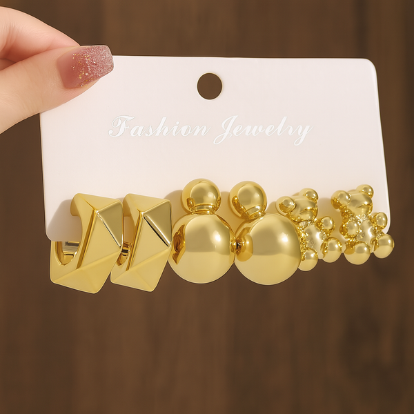 Bold Luxe Gold Earrings Combo – Set of 3 Statement Studs