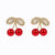 Vintage Cherry Drop Earrings – Red Enamel & Crystal Leaf Studs