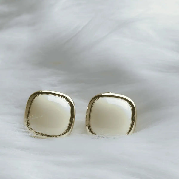 Ivory Pearl Square Stud Earrings – Minimal Gold-Tone Elegant Studs