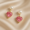 Pink Pearl Heart Drop Earrings