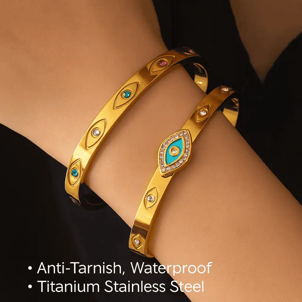 Golden Evil Eye Studded Bangle Bracelet