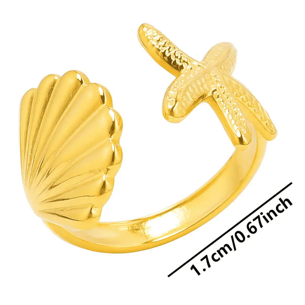 Golden Seashell & Starfish Ring – Beachy Vibes in Style