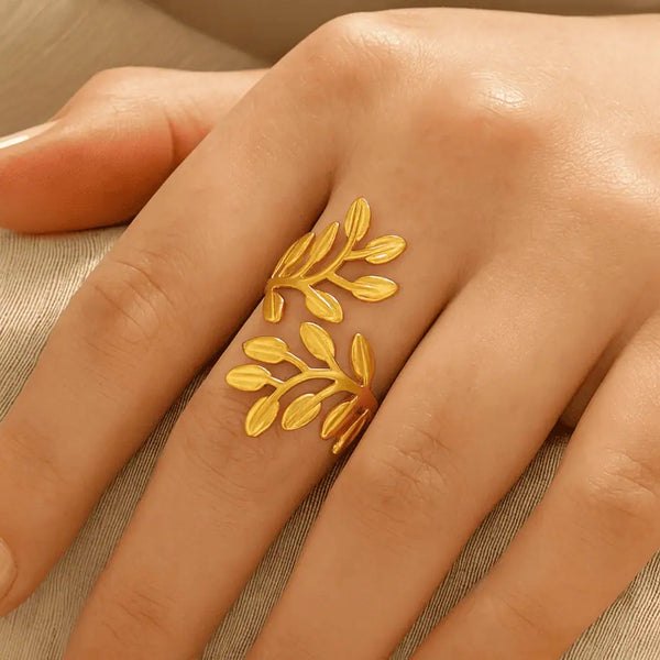 Golden Leaf Vine Adjustable Ring