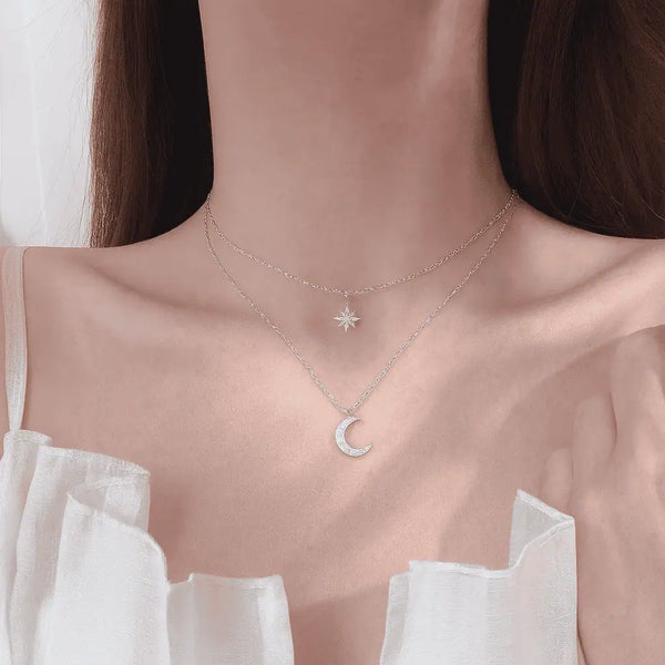 Double Layer Moon & Star Pendant Necklace