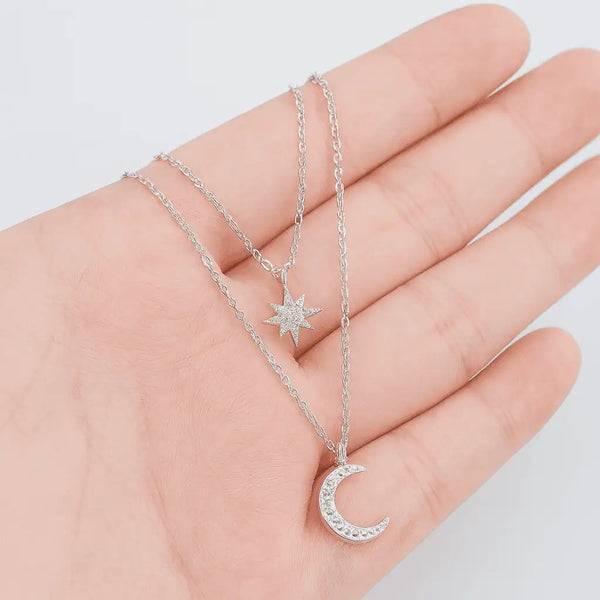 Double Layer Moon & Star Pendant Necklace