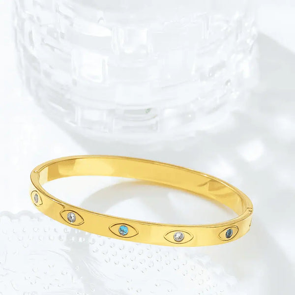 Golden Evil Eye Studded Bangle Bracelet