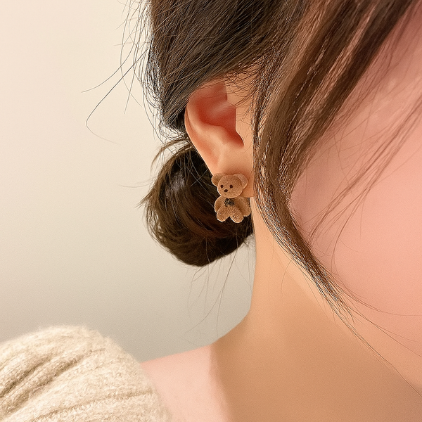 Tiny Teddy Charm Studs Earrings