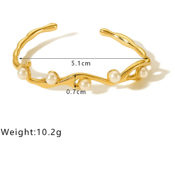 Golden Wave Pearl Cuff Bracelet