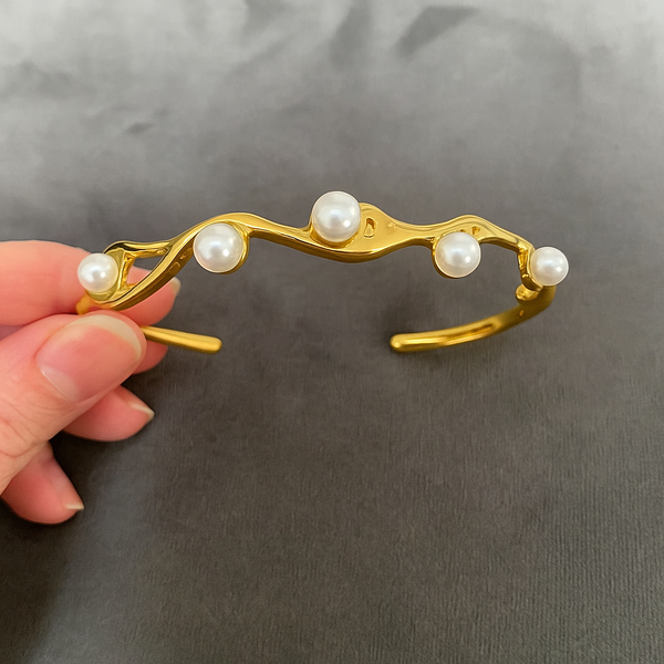 Golden Wave Pearl Cuff Bracelet