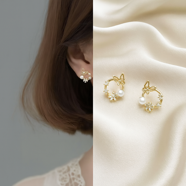 Pearl Flutter Halo Stud Earrings